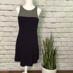 Anne Taylor Navy Blue Gray Flare Dress